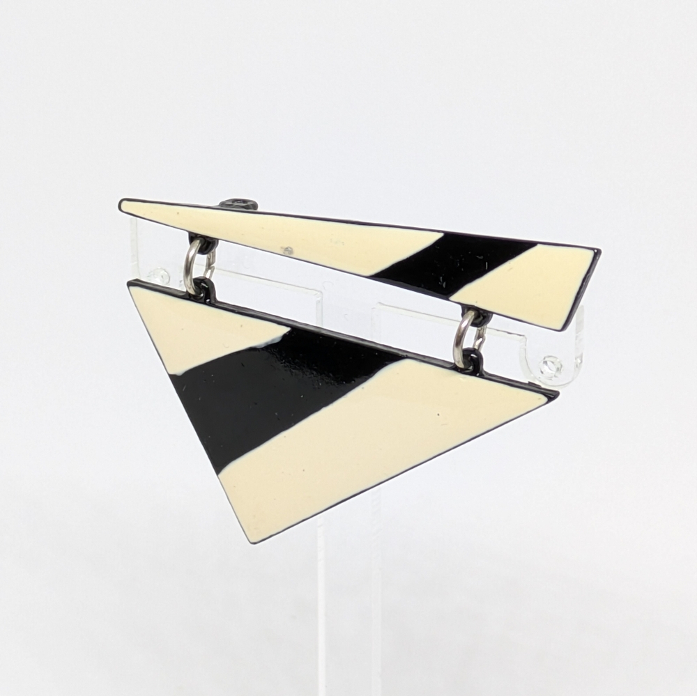Geometric Black and Cream   Enamel Brooch Vintage Art Deco Style Pin Boho Funky